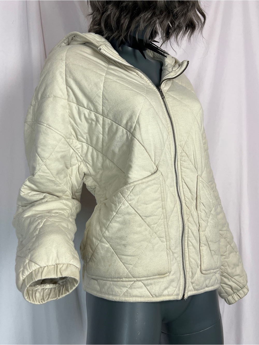 Ivory Cream Quilted Soft Plush Fabric Coat